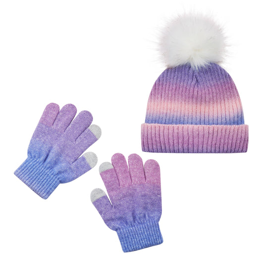 Cold Weather Hat & Glove Set-Pink Ombre