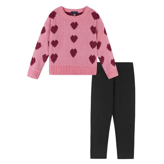 Girls Sweater Set - Pink Hearts